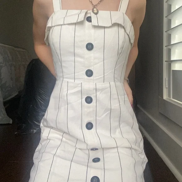 Dresses | Vintage Style White Dress Black Vertical Stripes | Poshmark Dresses | Vintage Style White Dress Black Vertical Stripes | Poshmark